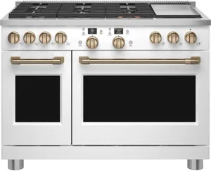 Cafe Front view of the Cafe C2Y486P4TW2 matte white 48 inch range